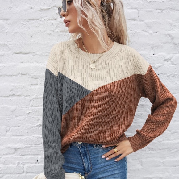 crew neck fall knit multicolor charcoal sweater - Picture 10 of 11